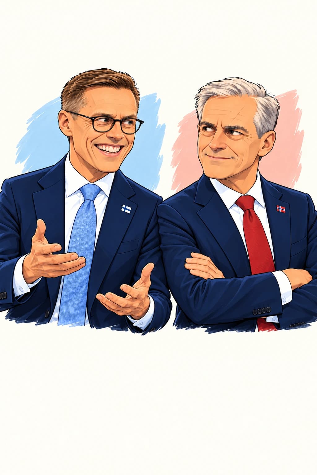 Alex Stubb and Jonas Støre, the comic’s two unlikely world savers